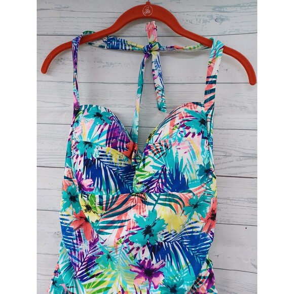 Catalina One-Piece Swimsuit Black Floral XL (16-18) Padded Bra Halter Style - Picture 2 of 7